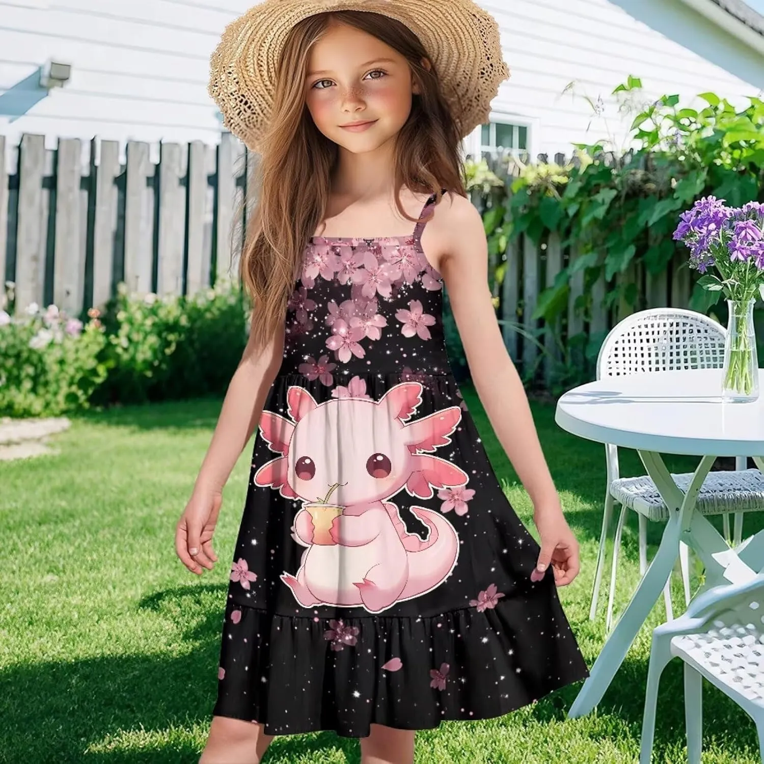 Spaghetti Strap Dresses for Girls 3-14Y Smocked Summer Flowy Dress