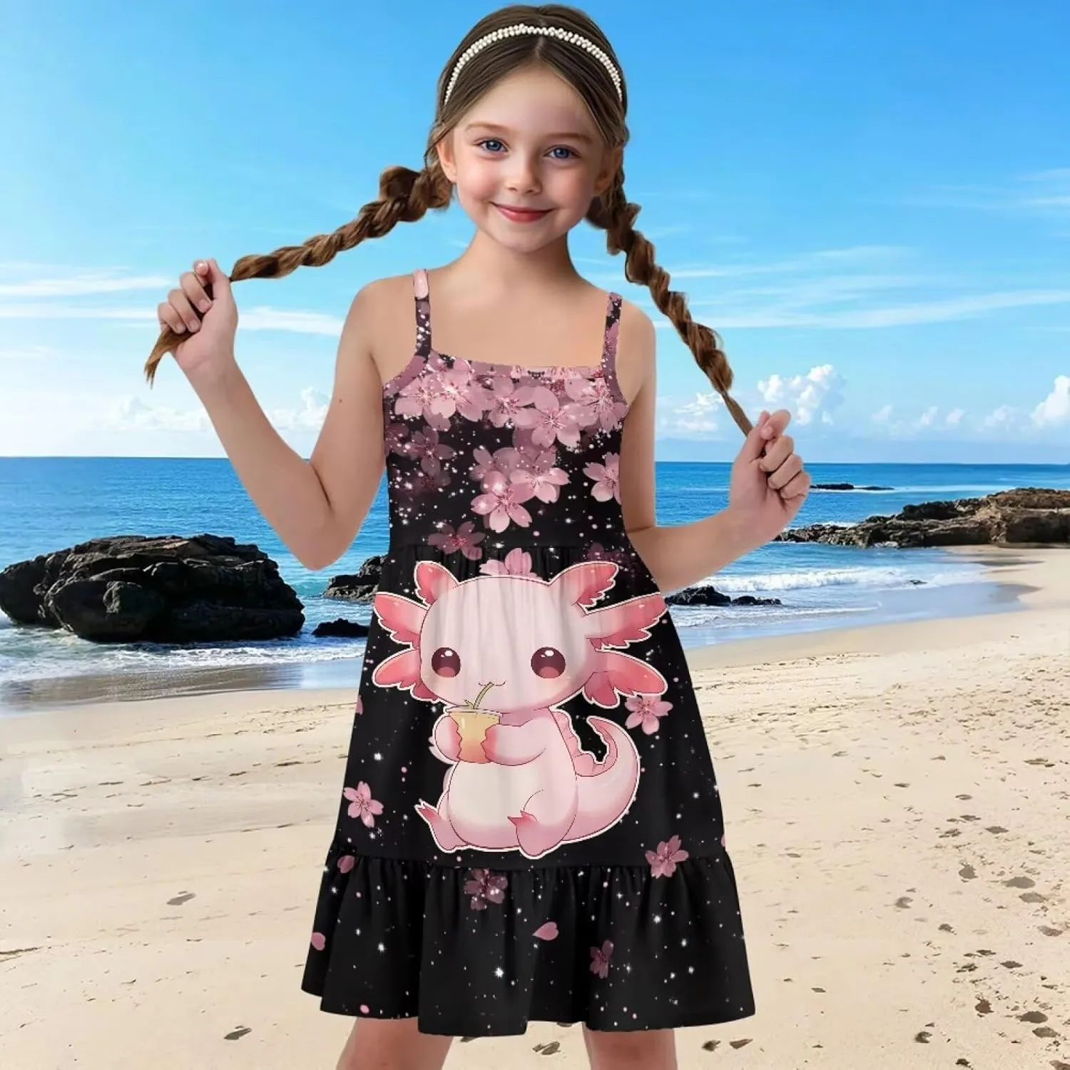 Spaghetti Strap Dresses for Girls 3-14Y Smocked Summer Flowy Dress