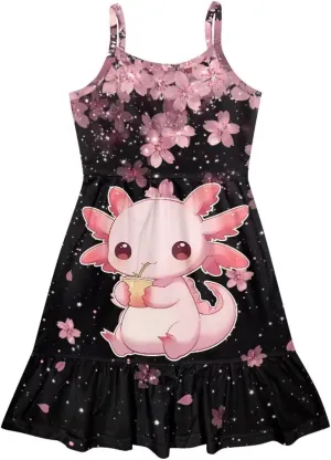 Spaghetti Strap Dresses for Girls 3-14Y Smocked Summer Flowy Dress