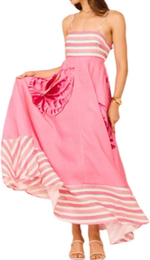 Spaghetti Strap Summer Maxi Dress 2024 Graphic Colorful Sun Dresses Vacation Maxi Sundress Flower Farm Boho Dresses (Pink,Small)