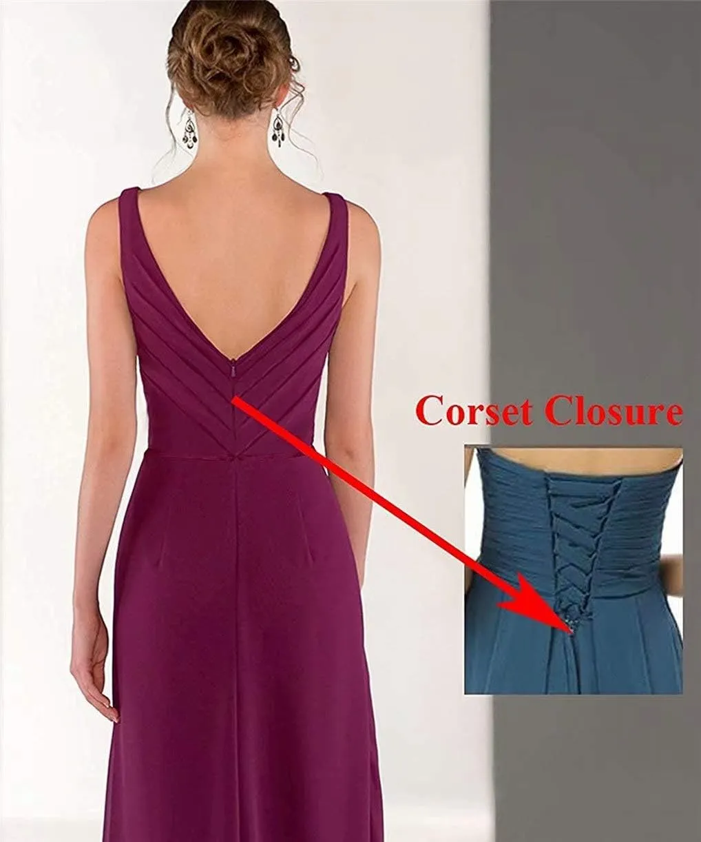 Split Bridesmaid Dresses Plus Size Long Chiffon Pleated Wedding Guest Formal Evening Gowns