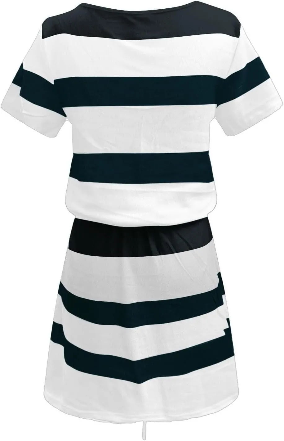 Striped T Shirt Dresses for Women Summer Causal Loose Crew Neck Drawstring Waist Mini Short Dress with Pockets