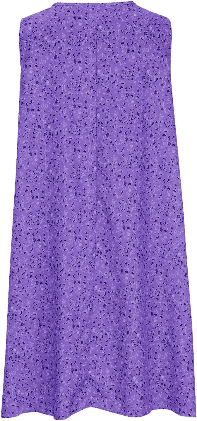 Summer Beach Sundress for Women 2024 Trendy Loose Sleeveless Solid Floral Dress Fashion Casual Flowy Tank Dresses