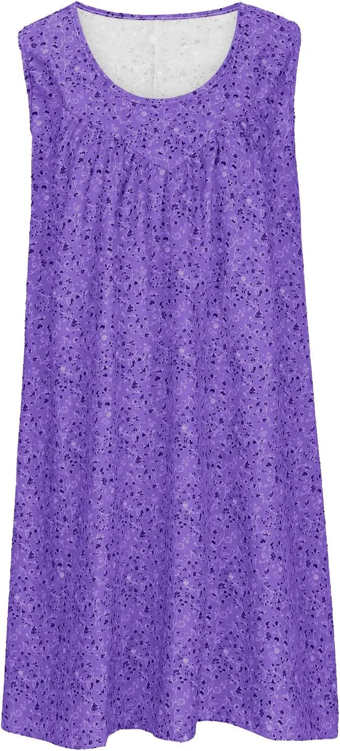 Summer Beach Sundress for Women 2024 Trendy Loose Sleeveless Solid Floral Dress Fashion Casual Flowy Tank Dresses