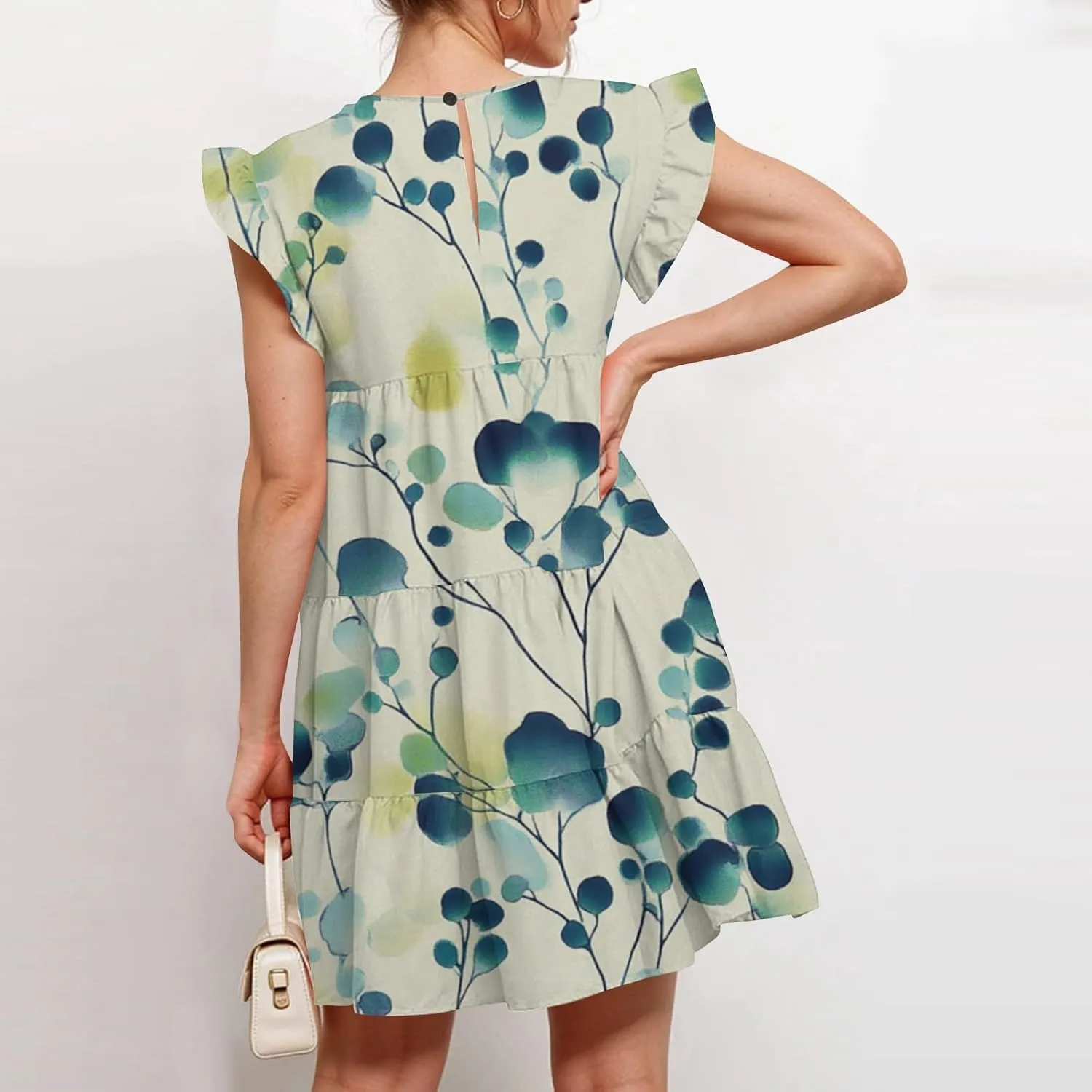 Summer Dresses Cute Boho Floral Ruffle Sleeve Babydoll Pleated Mini Dress Elegant Garden Party Dress