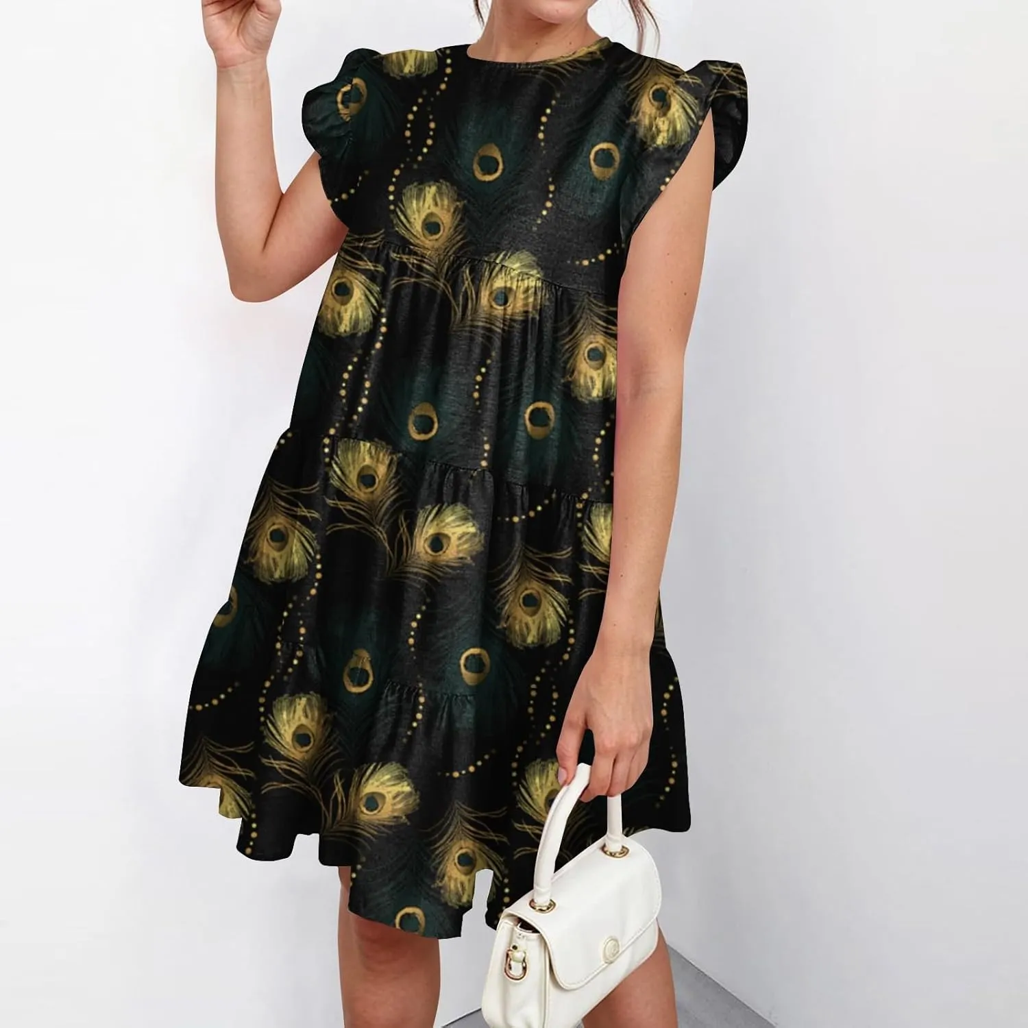 Summer Dresses Cute Boho Floral Ruffle Sleeve Babydoll Pleated Mini Dress Elegant Garden Party Dress