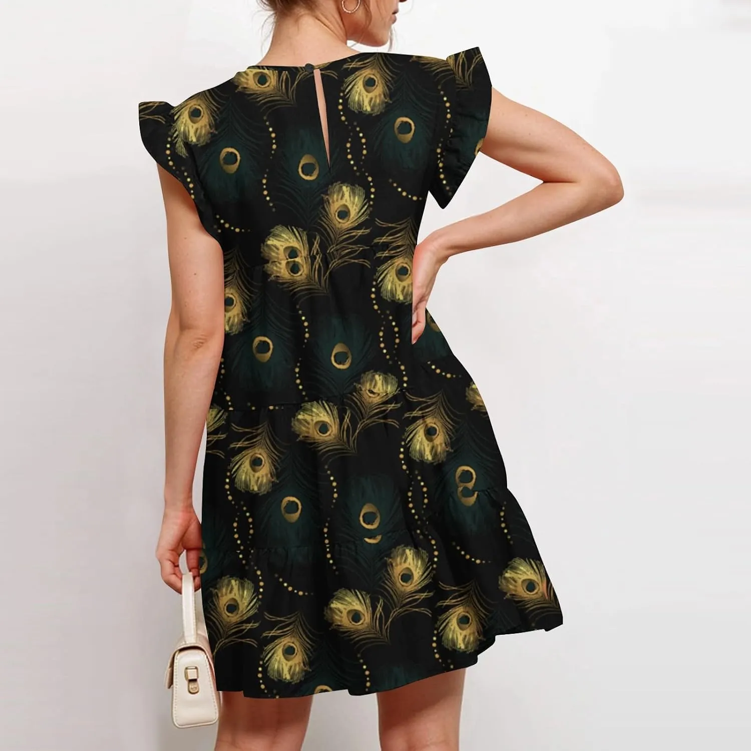 Summer Dresses Cute Boho Floral Ruffle Sleeve Babydoll Pleated Mini Dress Elegant Garden Party Dress