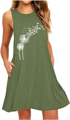 Summer Dresses for Women 2024 Plus Size Floral Beach Sundresses Casual Sleeveless Crewneck Trendy Swing Dress