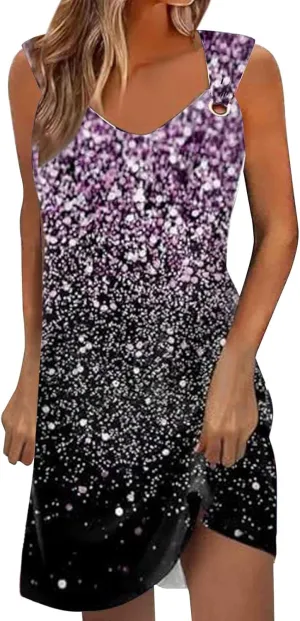 Summer Dresses for Women 2024 Vacation Casual Sleeveless Midi Tshirt Dress Trendy Flowy Loose Boho Beach Sundresses