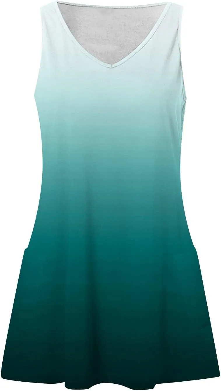 Summer Dresses for Women 2025 Beach Casual Plus Size Floral Sundresses Sleeveless Tshirt Swing Dress with Pockets