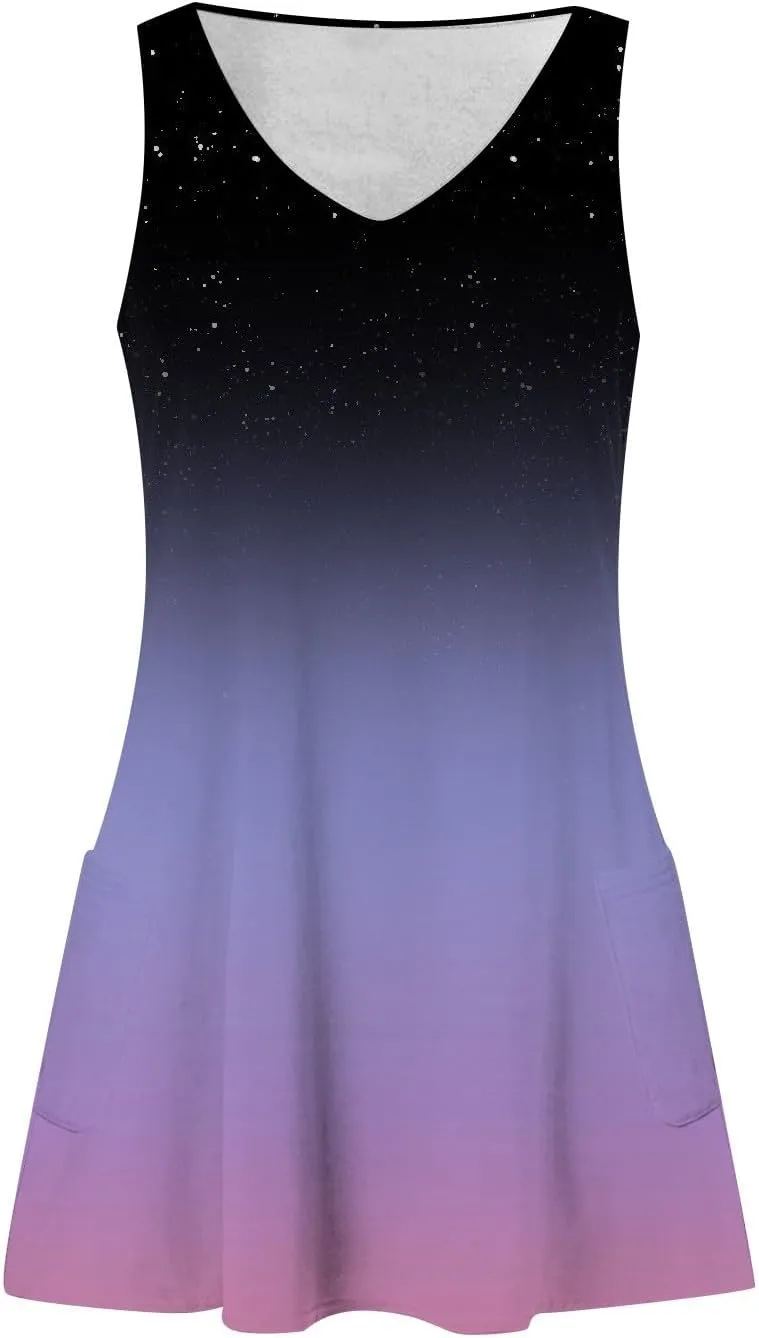 Summer Dresses for Women 2025 Beach Casual Plus Size Floral Sundresses Sleeveless Tshirt Swing Dress with Pockets