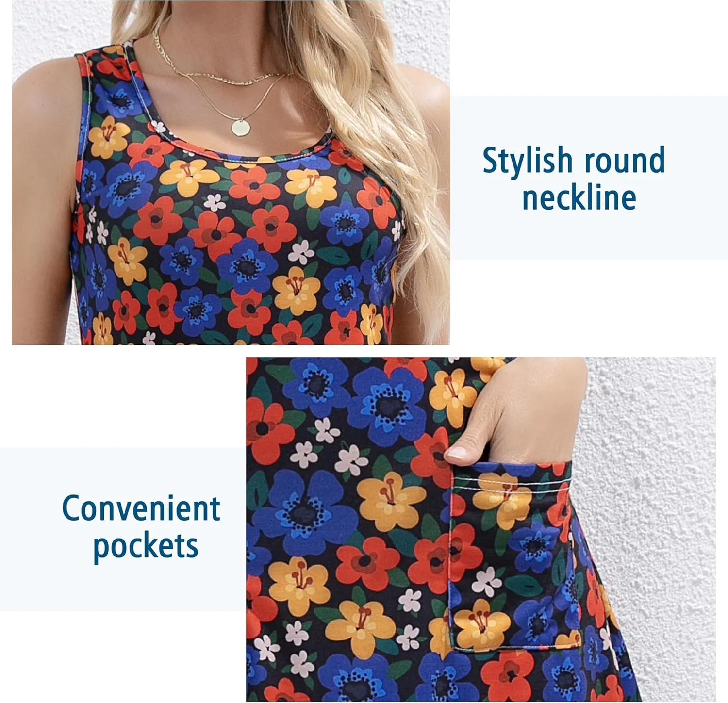 Summer Dresses for Women 2025 Beach Casual T Shirt Dress Loose U Neck Sleeveless Floral Sundresses with Pockets