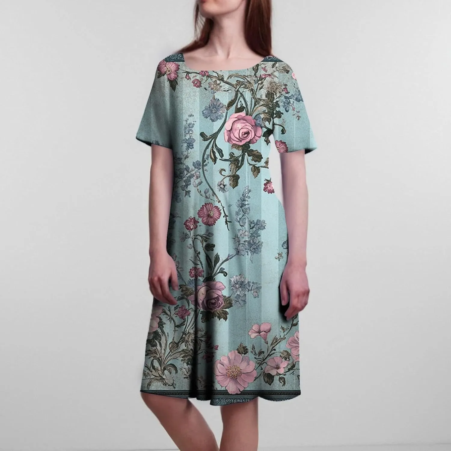 Summer Dresses for Women 2025 Casual Trendy Ruched Spring Loose Crew Neck Semi Formal Short Sleeve Dress
