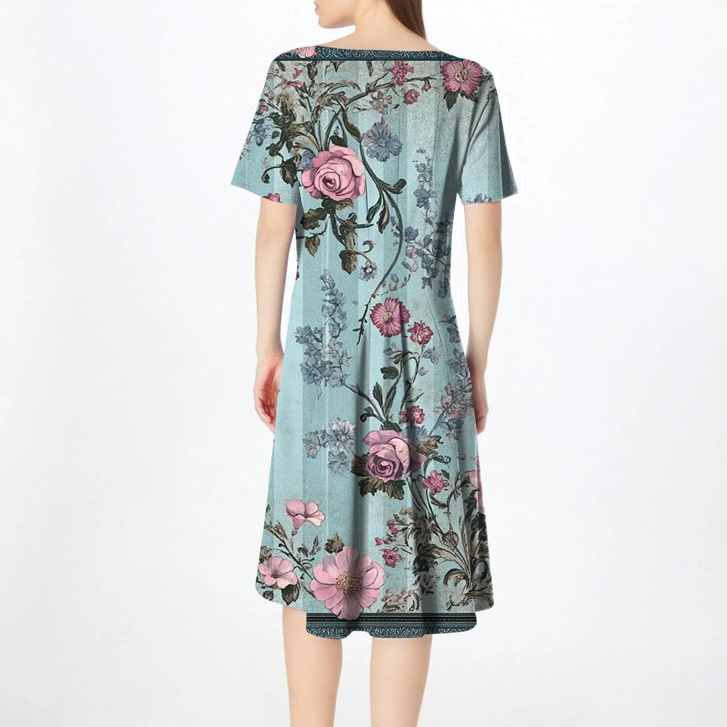 Summer Dresses for Women 2025 Casual Trendy Ruched Spring Loose Crew Neck Semi Formal Short Sleeve Dress