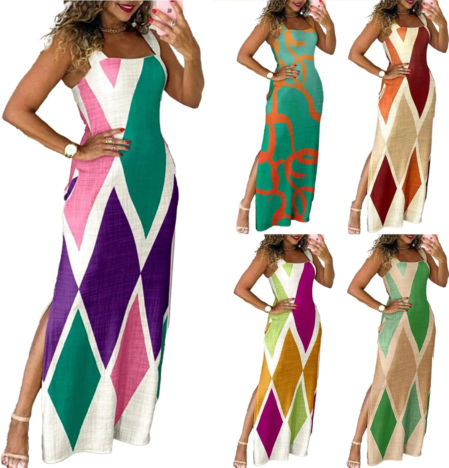 Summer Dresses for Women 2025 Maxi Loose Casual Dress Sleeveless Boho Flowy Sundress Beach Vacation Cocktail Dress
