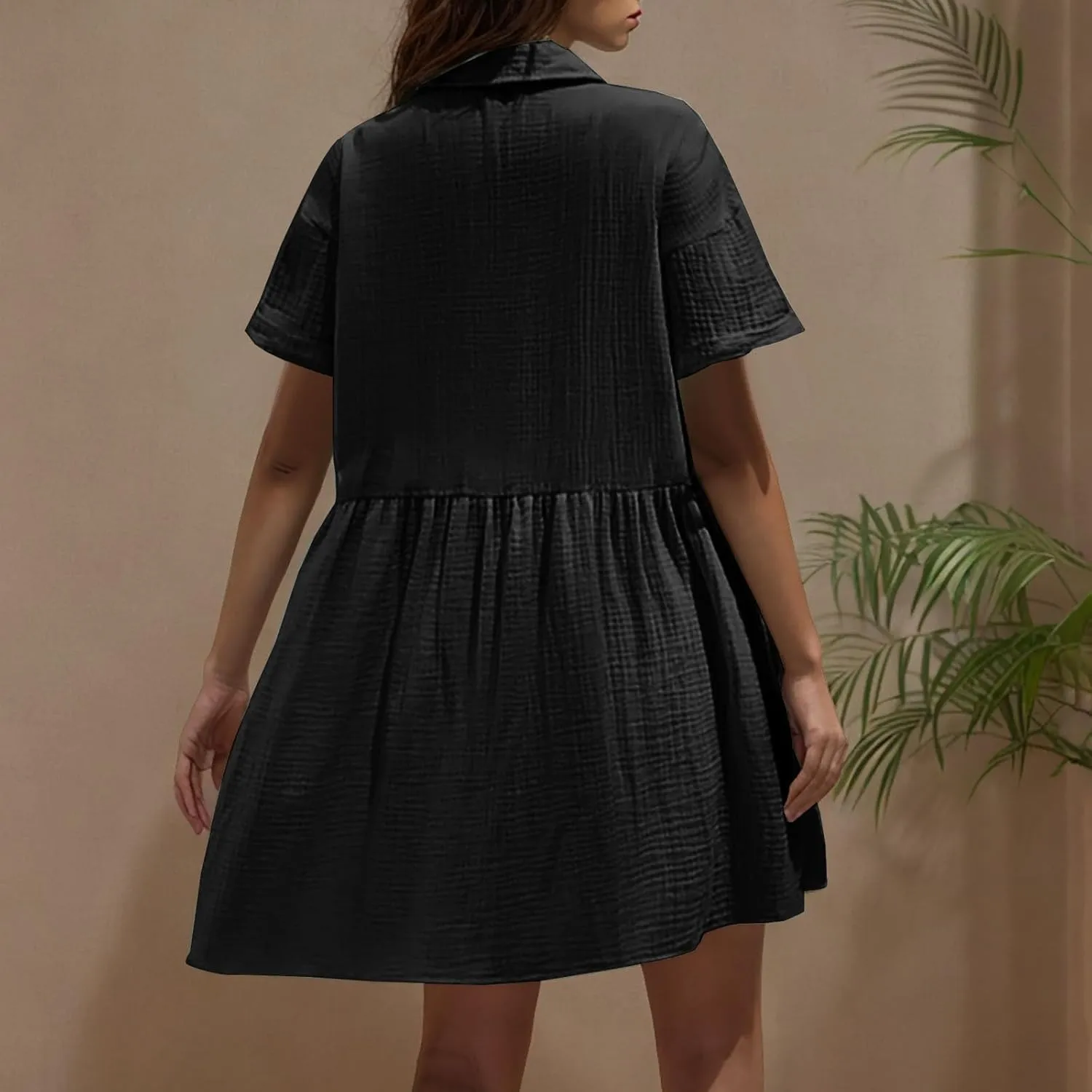 Summer Dresses for Women 2025 Trendy Linen Cotton Short Sleeve Sundressses Button Down Wedding Guest Mini Outfits