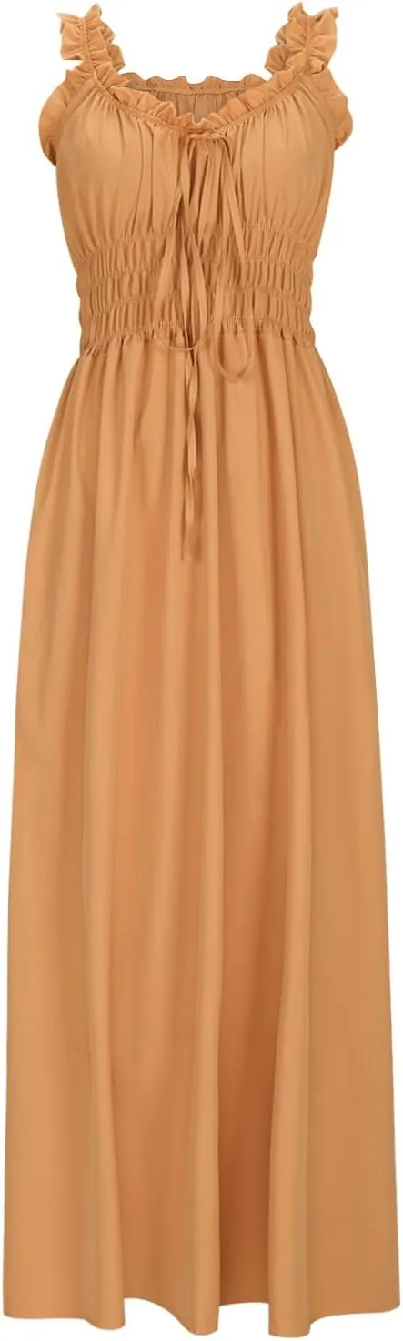 Summer Dresses for Women 2025 Trendy Sleeveless Beach Long Flowy Dresses Smocked Ruffle Maxi Sundress