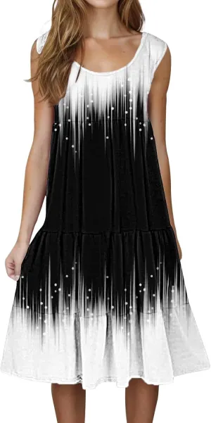 Summer Dresses for Women 2025 Vacation Casual Sexy Sleeveless Beach Dress Crewneck Splicing Boho Flowy Midi Sundresses