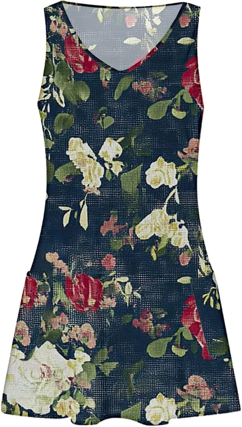 Summer Dresses for Women 2025 Vacation Floral Slip Dress Boho Sleeveless Dress Casual V Neck Beach Sundresses