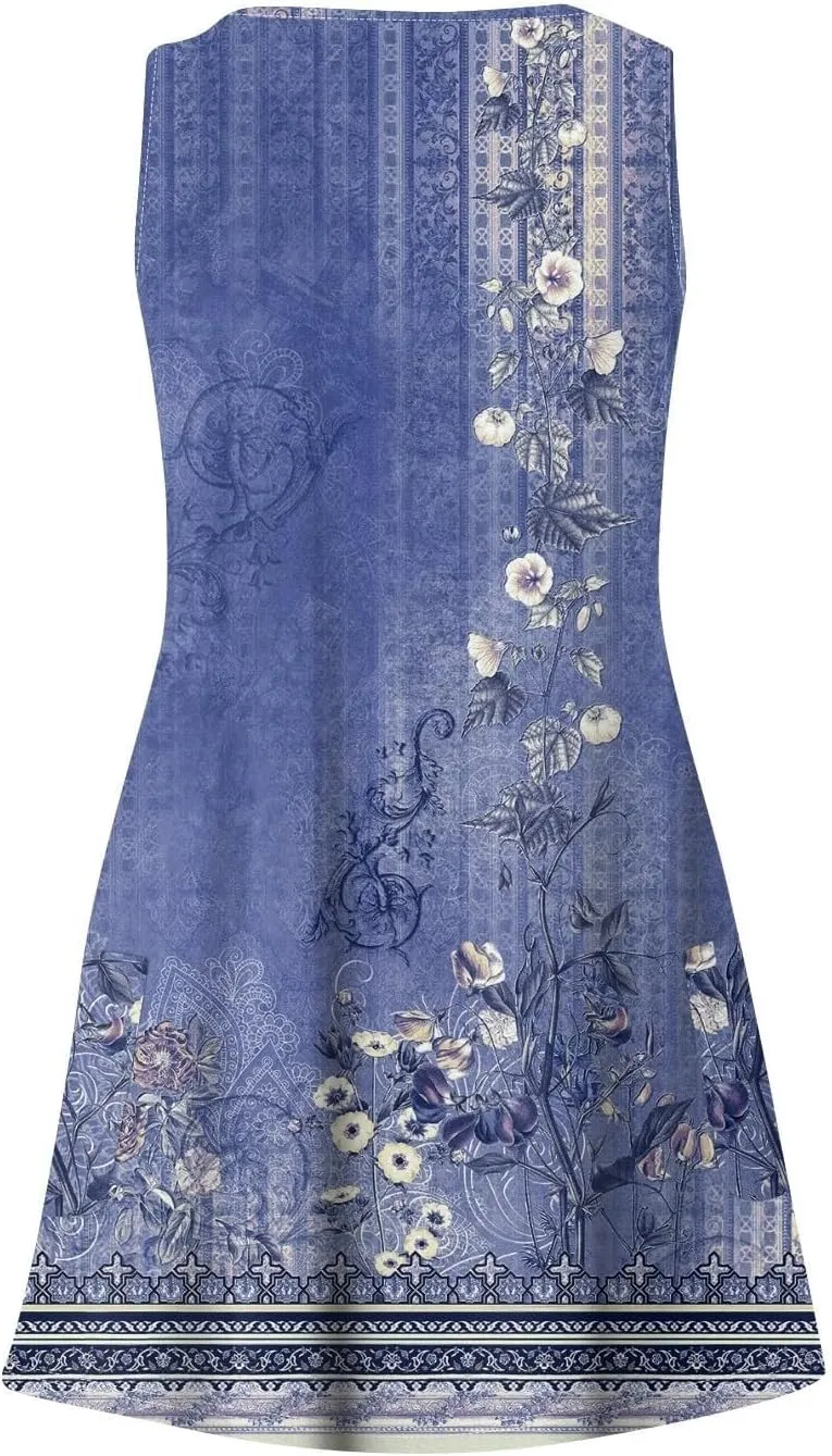 Summer Dresses for Women 2025 Vacation Floral Slip Dress Boho Sleeveless Dress Casual V Neck Beach Sundresses