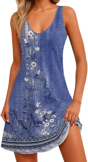Summer Dresses for Women 2025 Vacation Floral Slip Dress Boho Sleeveless Dress Casual V Neck Beach Sundresses