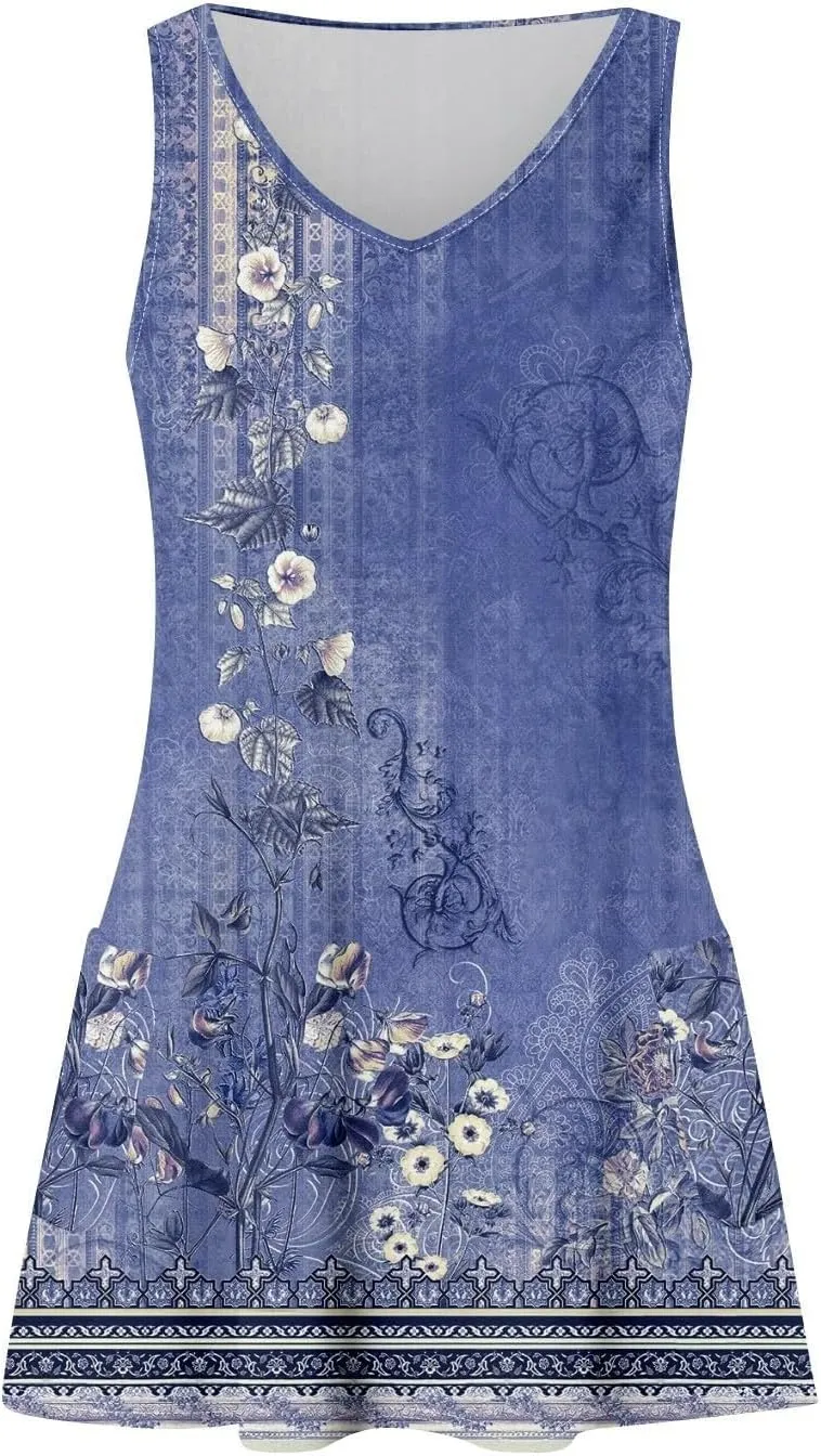 Summer Dresses for Women 2025 Vacation Floral Slip Dress Boho Sleeveless Dress Casual V Neck Beach Sundresses