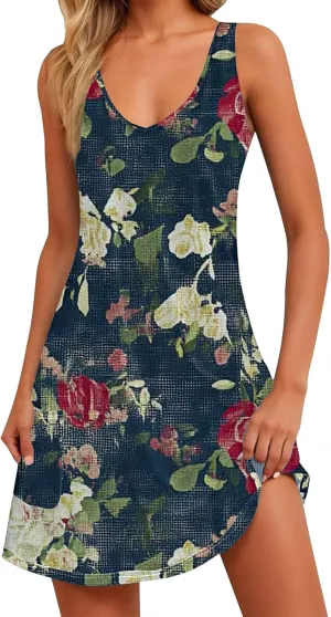 Summer Dresses for Women 2025 Vacation Floral Slip Dress Boho Sleeveless Dress Casual V Neck Beach Sundresses