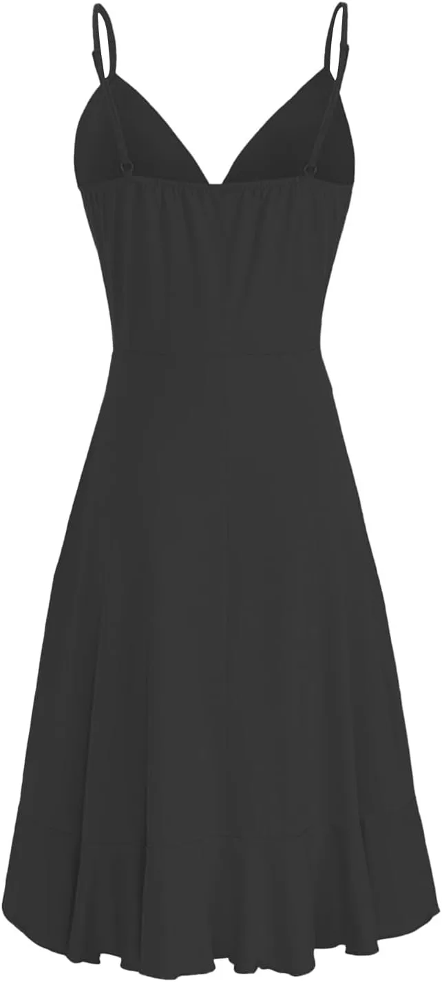 Summer Dresses for Women Sexy V Neck Sun Dress Sleeveless Spaghetti Strap Short Dresses Flowy Ruffle Hem Mini Dress
