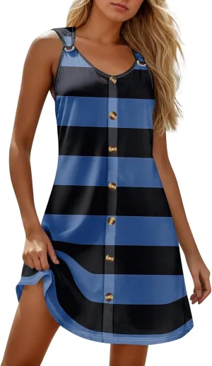 Summer Dresses for Women Sundresses Beach Swimsuit Coverups Casual Swing Sleeveless Button Down Spring Sun Dress