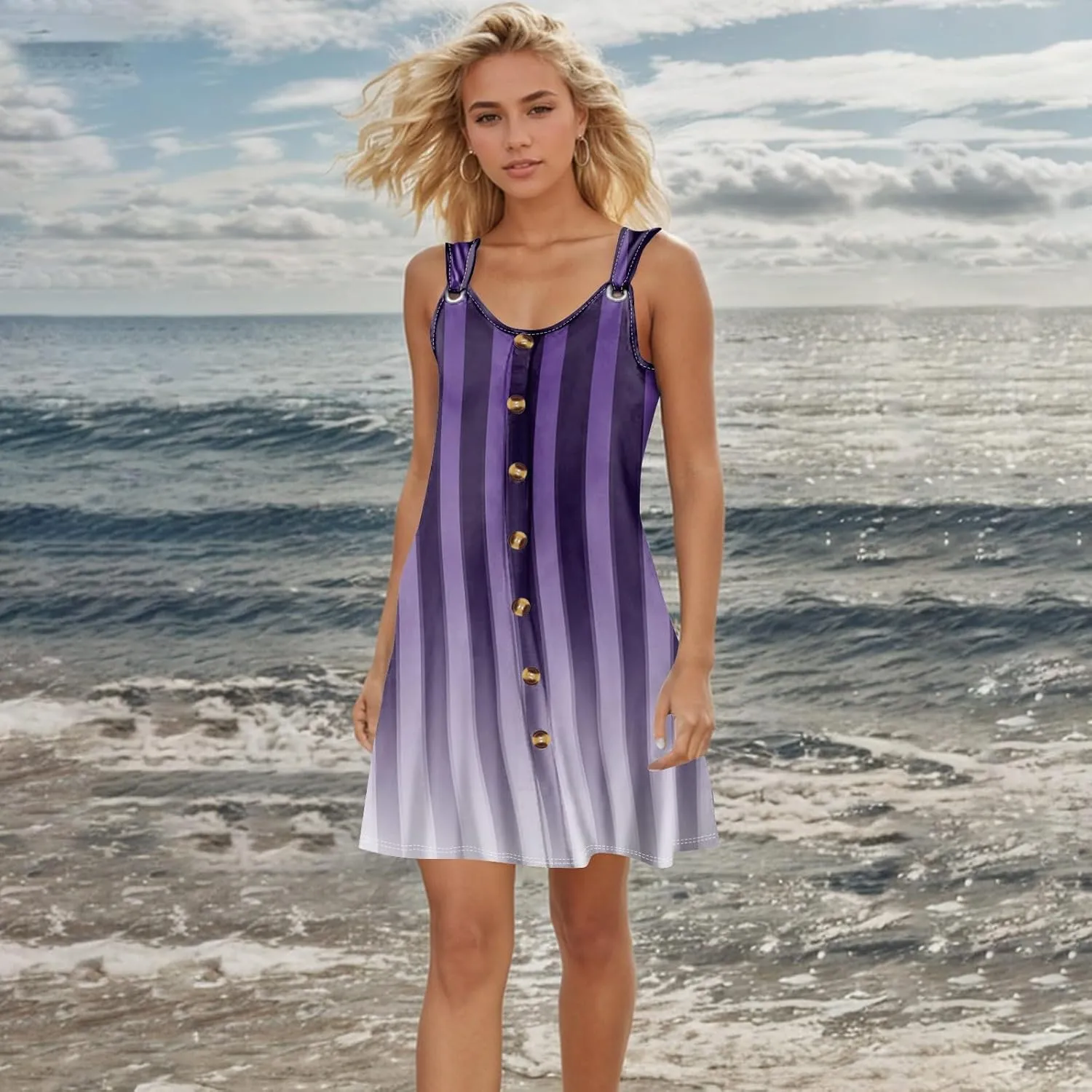 Summer Dresses for Women Sundresses Beach Swimsuit Coverups Casual Swing Sleeveless Button Down Spring Sun Dress