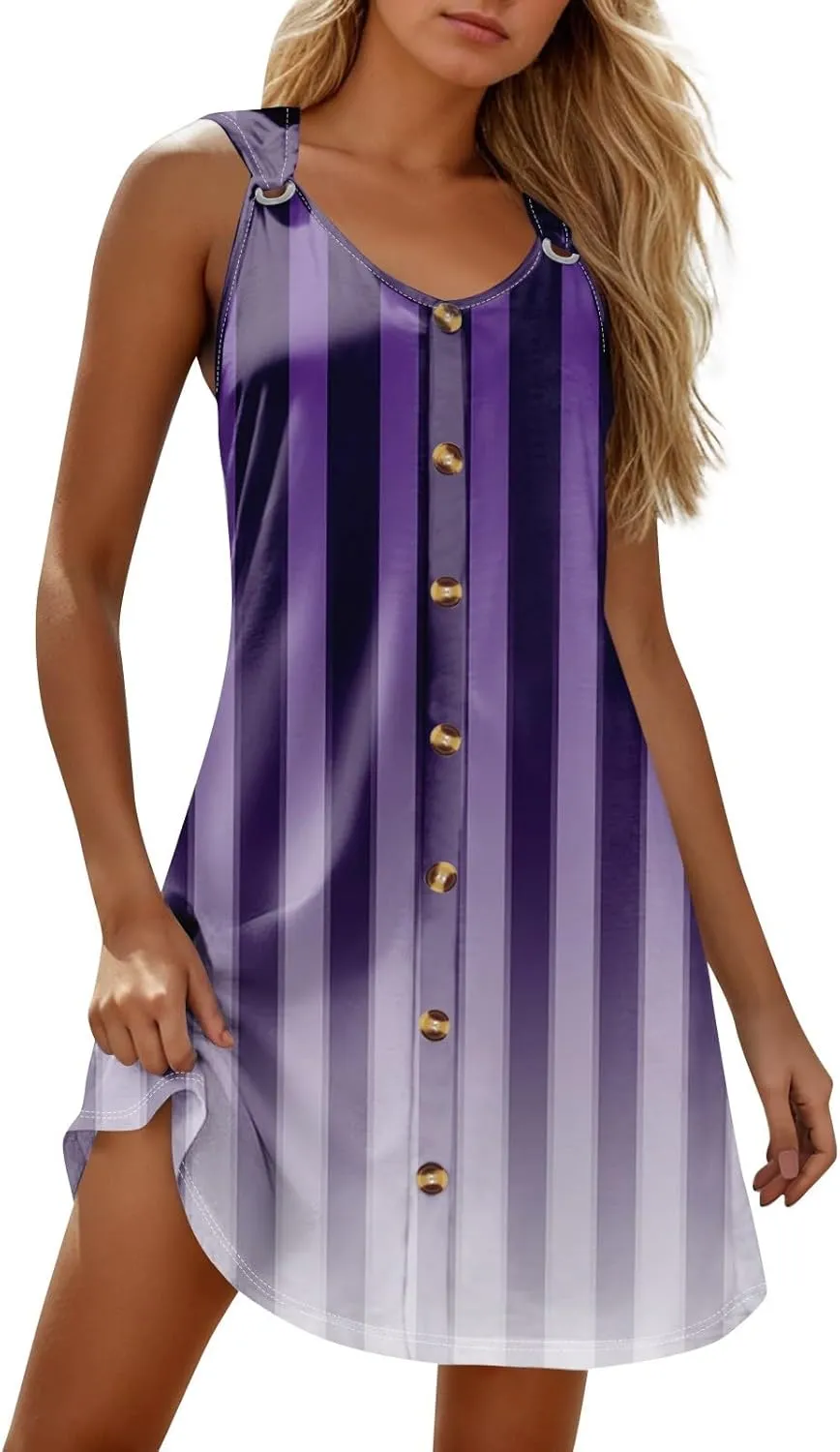 Summer Dresses for Women Sundresses Beach Swimsuit Coverups Casual Swing Sleeveless Button Down Spring Sun Dress