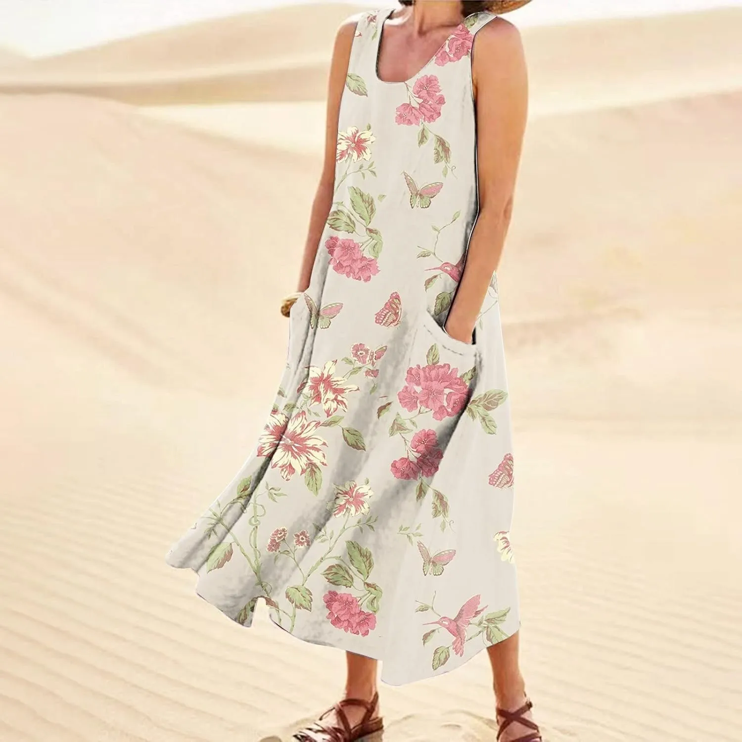 Summer Linen Dresses for Women 2025 Trendy Sleeveless Beach Vacation Travel Dress Casual Maxi Sun Dresses