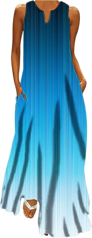 Summer Maxi Dresses for Women 2025 Flowy Boho Floral Beach Vacation Sundresses Casual Sleeveless A Line Tank Dress