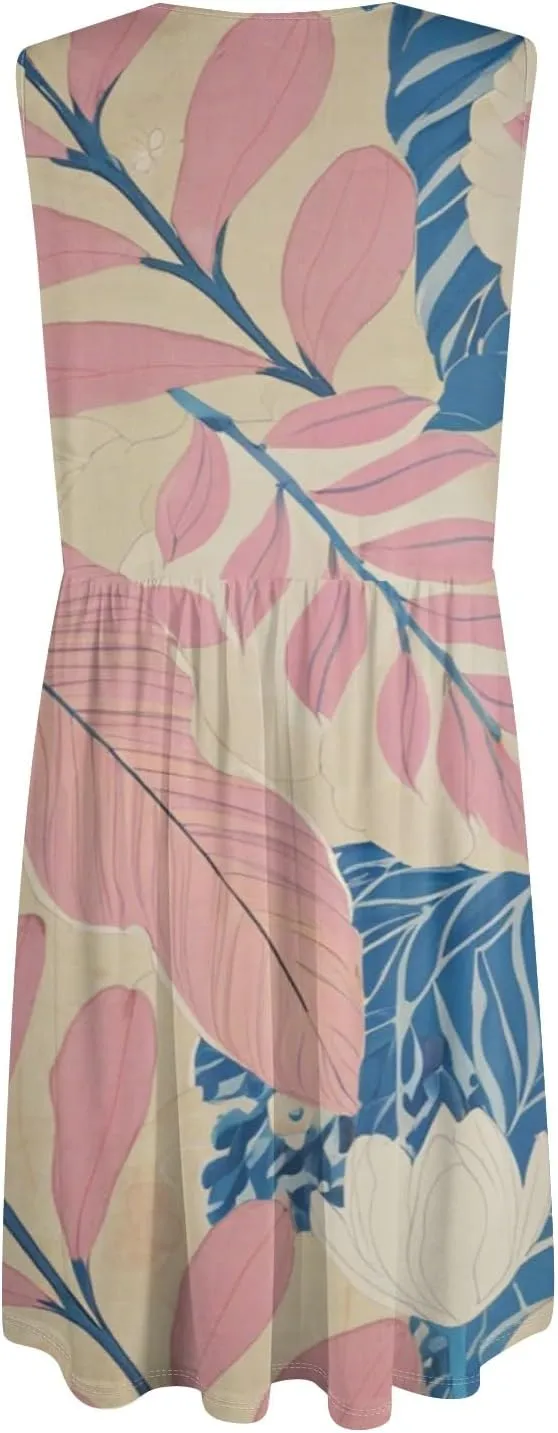 Sun Dresses for Women 2025 Summer Casual Sleeveless Button Beach Dresses Trendy Solid Color V Neck Dress with Pocket