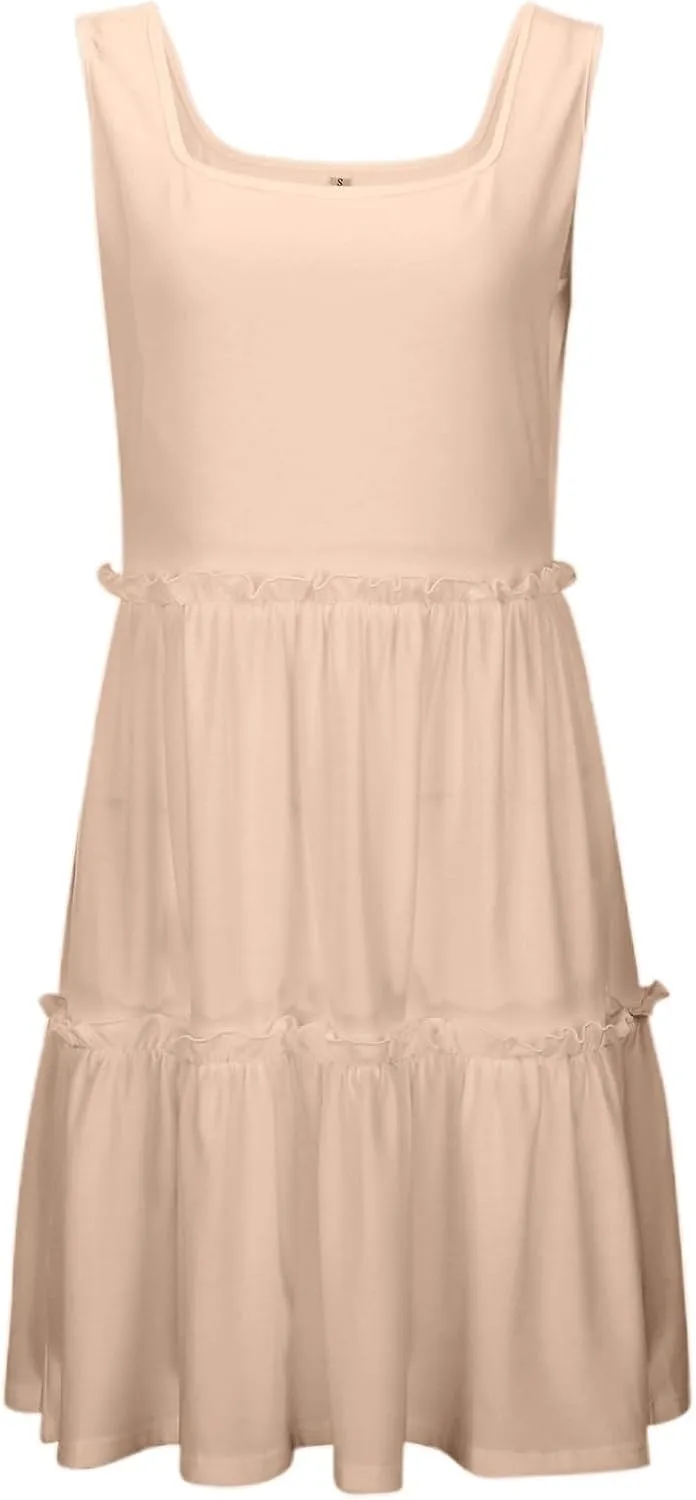 Sun Dresses for Women 2025 Vacation Sleeveless Smocked Tiered Short Dress Casaul a Line Square Neck Mini Dresses