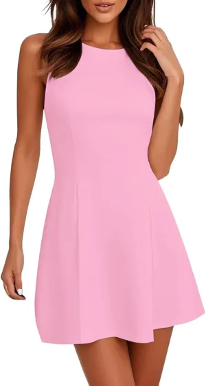 Sun Dresses for Women 2025 Vacation Tank Mini Dress Sleeveless Casual Tshirt Short Dress Beach Flowy Hhalter Dresses