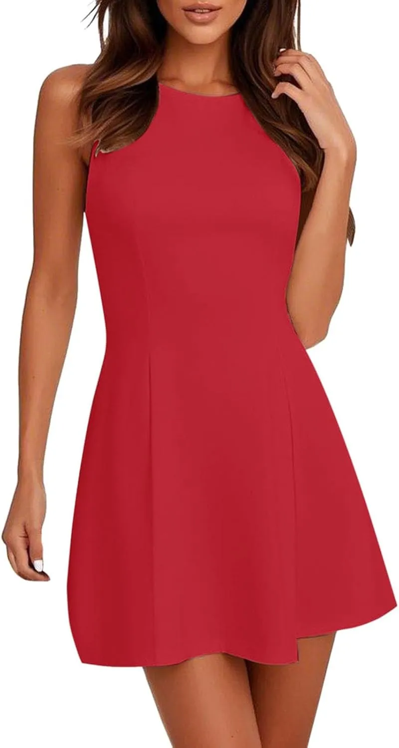 Sun Dresses for Women 2025 Vacation Tank Mini Dress Sleeveless Casual Tshirt Short Dress Beach Flowy Hhalter Dresses