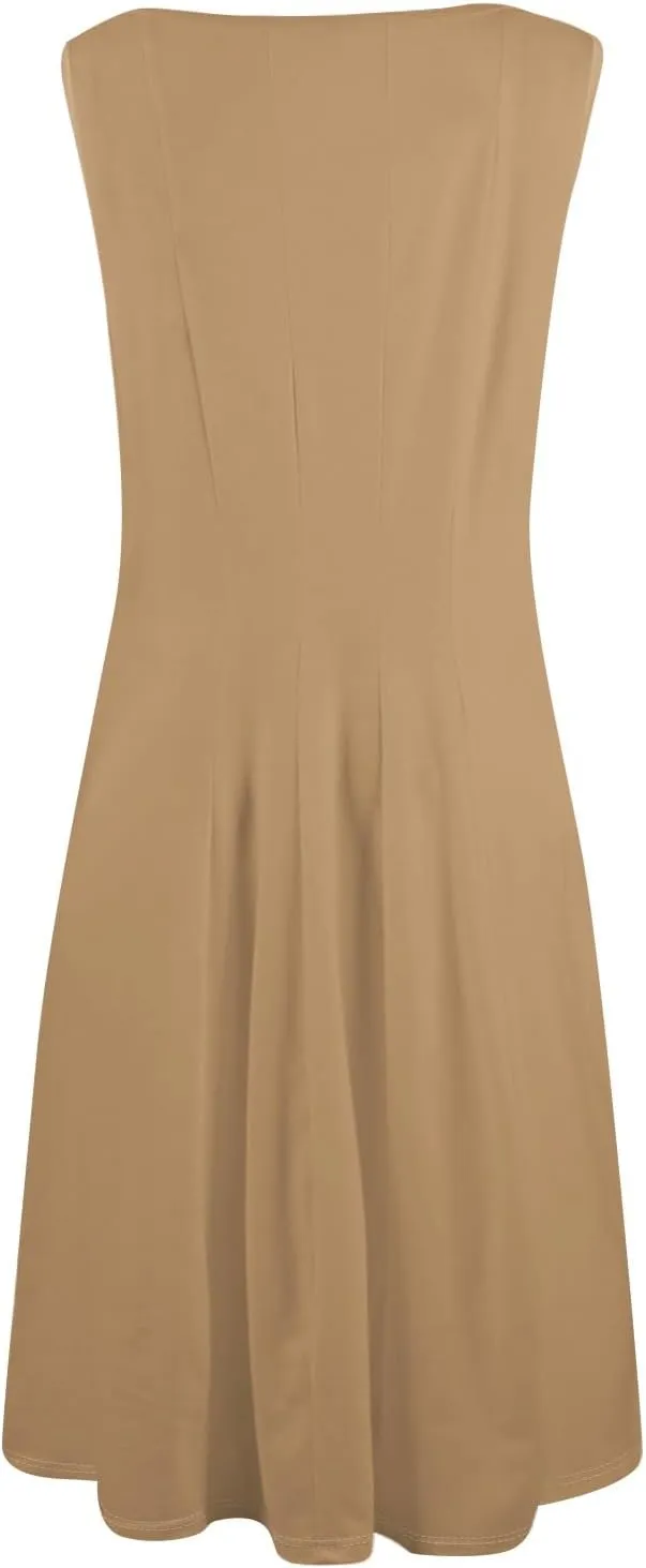 Sundresses for Women 2025 Trendy Crewneck Sleeve Summer Dresses Flowy Midi Dress Fashion Beach Vacation Outfits