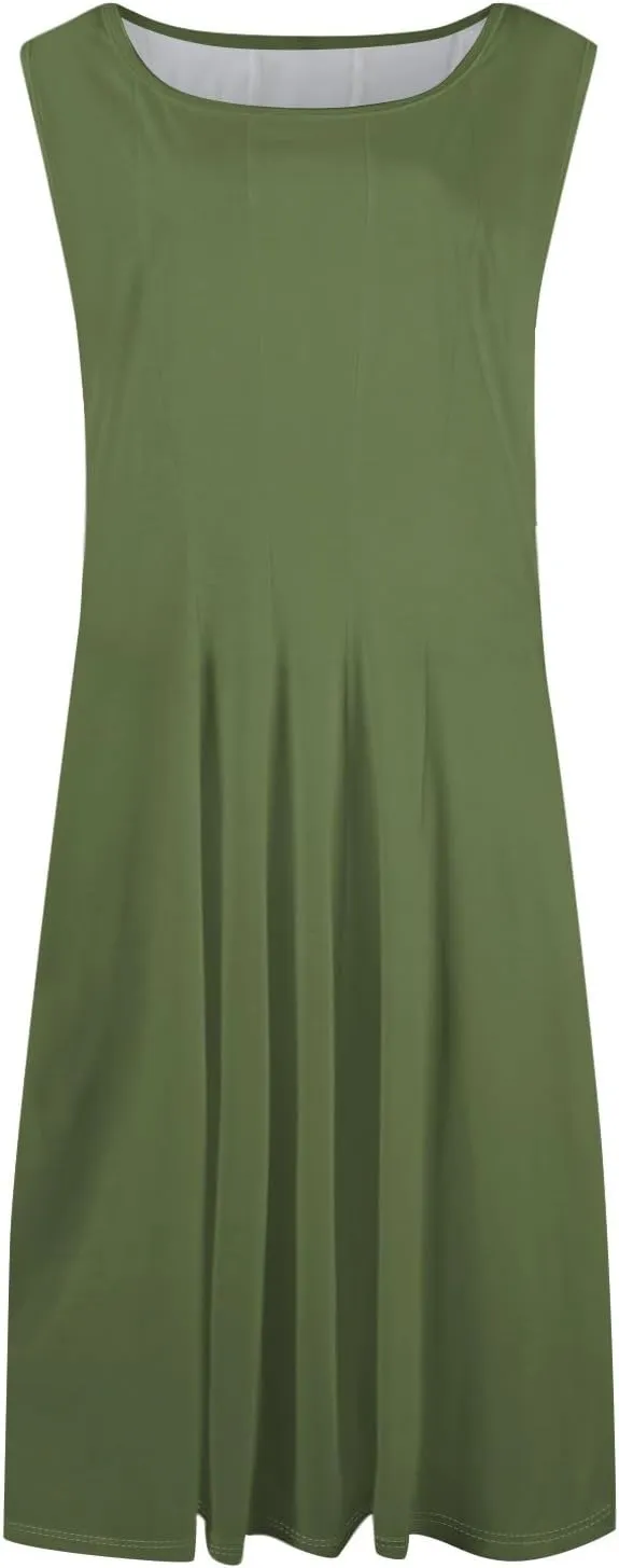 Sundresses for Women 2025 Trendy Crewneck Sleeve Summer Dresses Flowy Midi Dress Fashion Beach Vacation Outfits