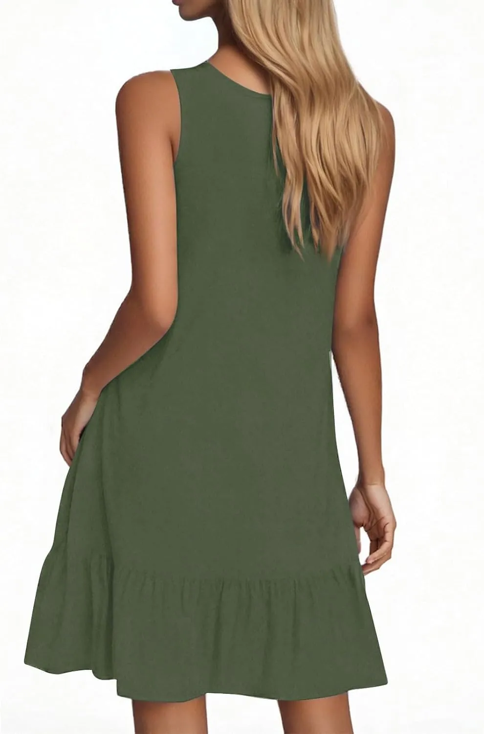 Sundresses for Women Button Down Scoop Neck Sleeveless Tank Dress Mini Ruffle Hem Loose Fit Beach Vacation Dresses
