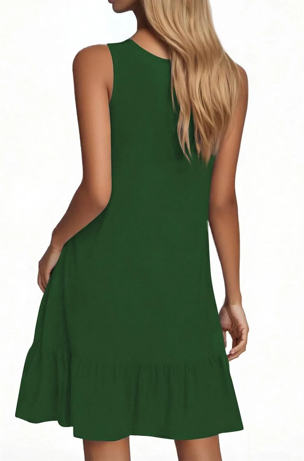 Sundresses for Women Button Down Scoop Neck Sleeveless Tank Dress Mini Ruffle Hem Loose Fit Beach Vacation Dresses