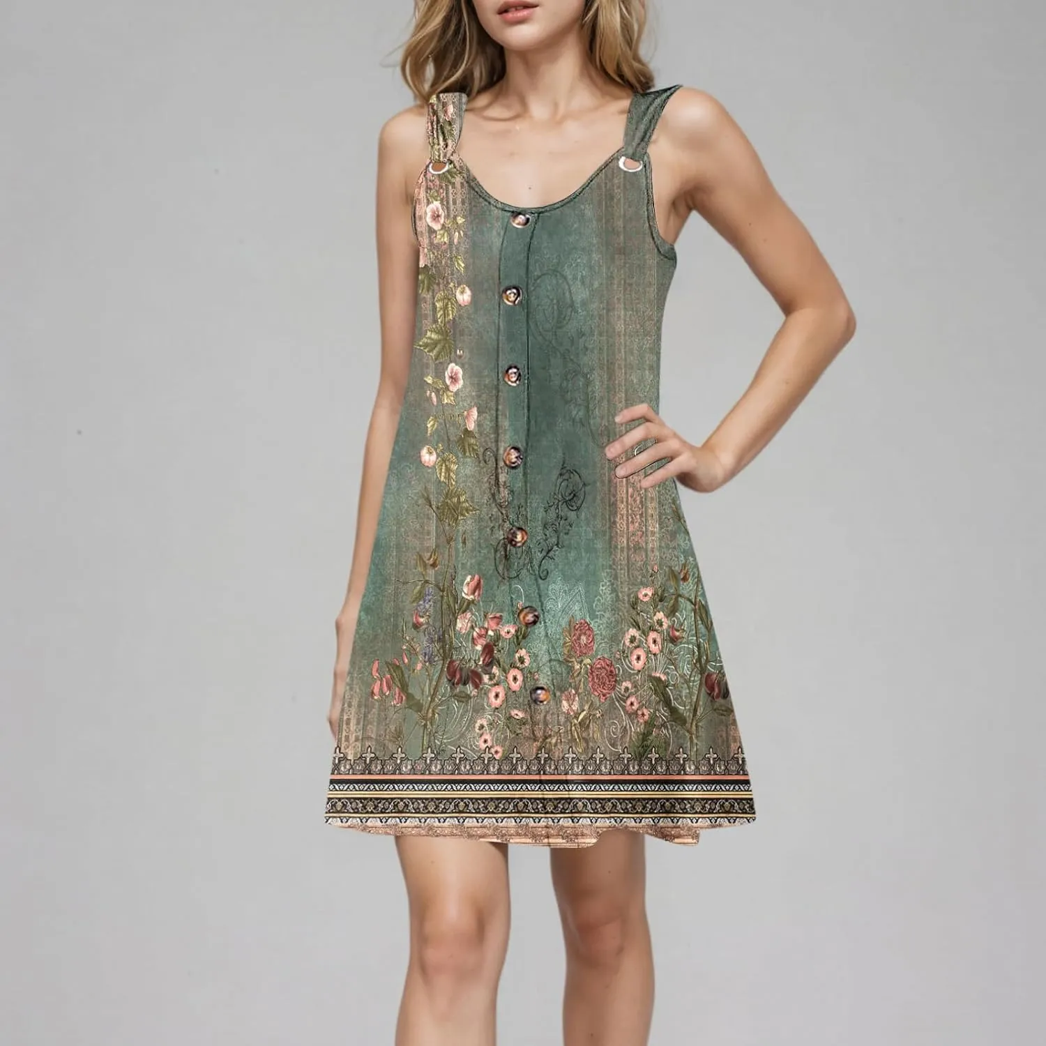 Sundresses for Women Casual Sleeveless Floral Retro Short Dresses A-Line Beach Summer Dress Trendy 2025 Vacation