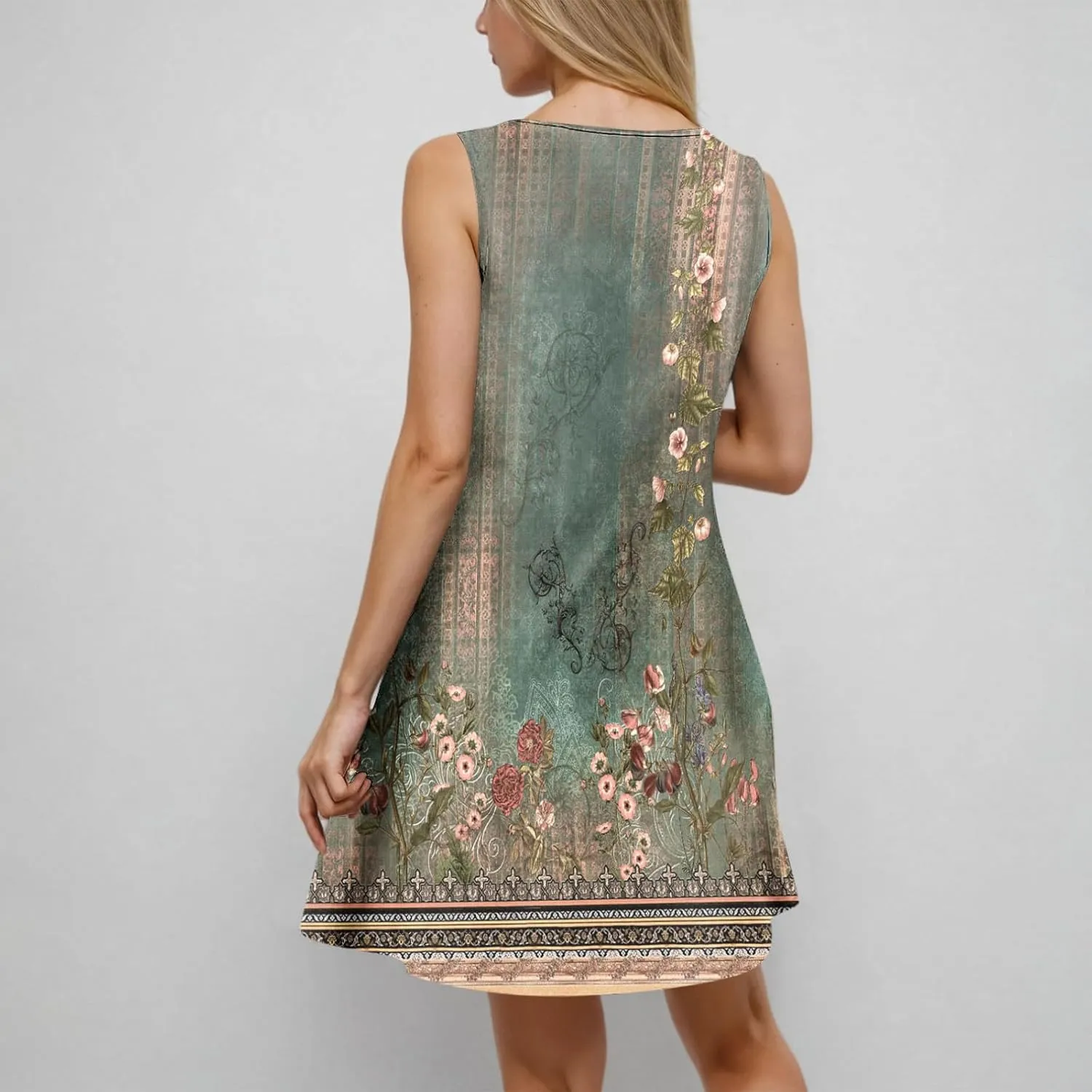Sundresses for Women Casual Sleeveless Floral Retro Short Dresses A-Line Beach Summer Dress Trendy 2025 Vacation