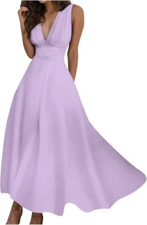 Sundresses for Women,2025 Summer Sleeveless Tank Long Dress Floral V Neck Maxi Dress Plus Size Flowy Midi Dresses