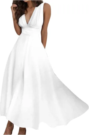 Sundresses for Women,2025 Summer Sleeveless Tank Long Dress Floral V Neck Maxi Dress Plus Size Flowy Midi Dresses