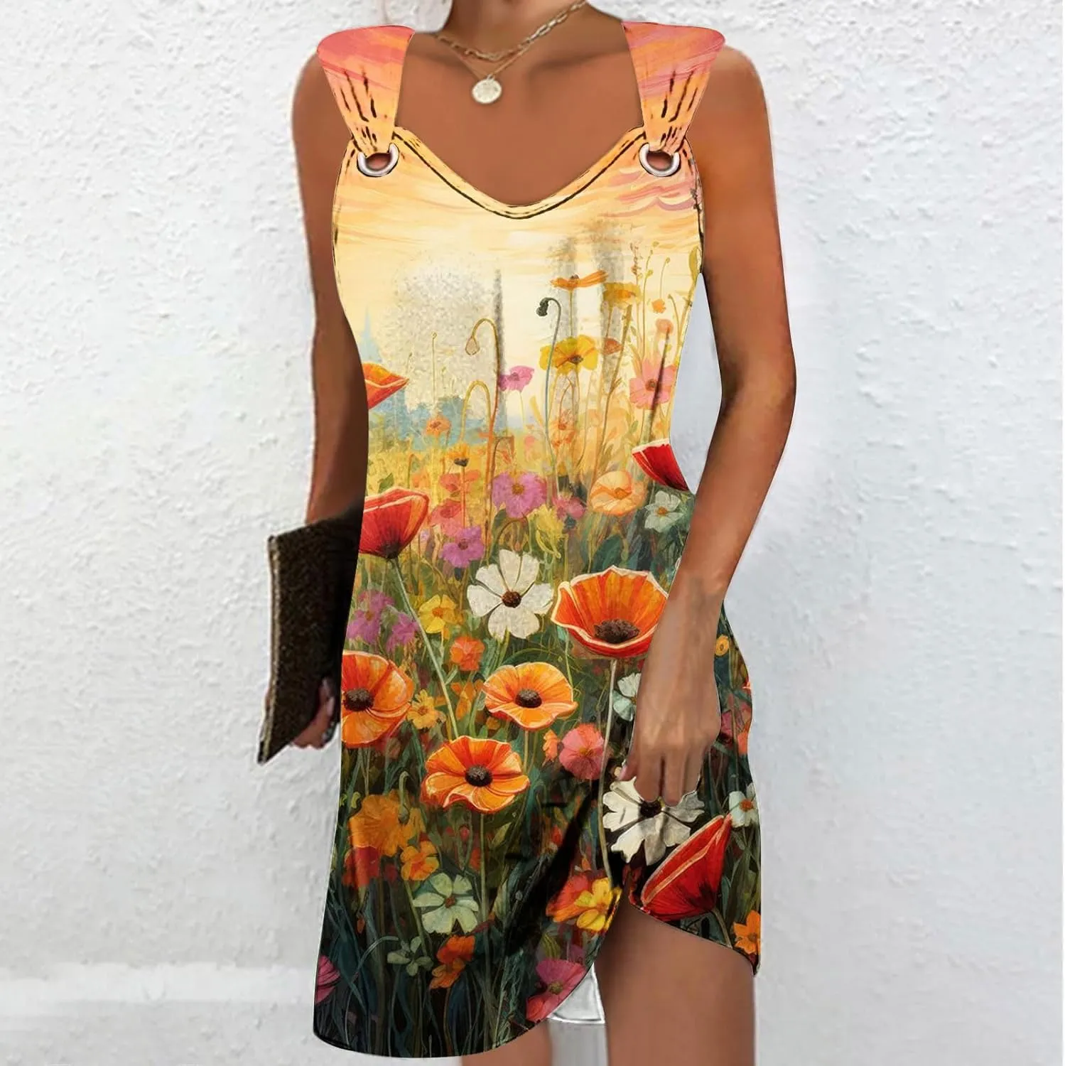 TANGNADE Summer Dresses for Women 2024 Trendy Boho Floral Print Beach Tank Dresses Casual Sleeveless Sundresses