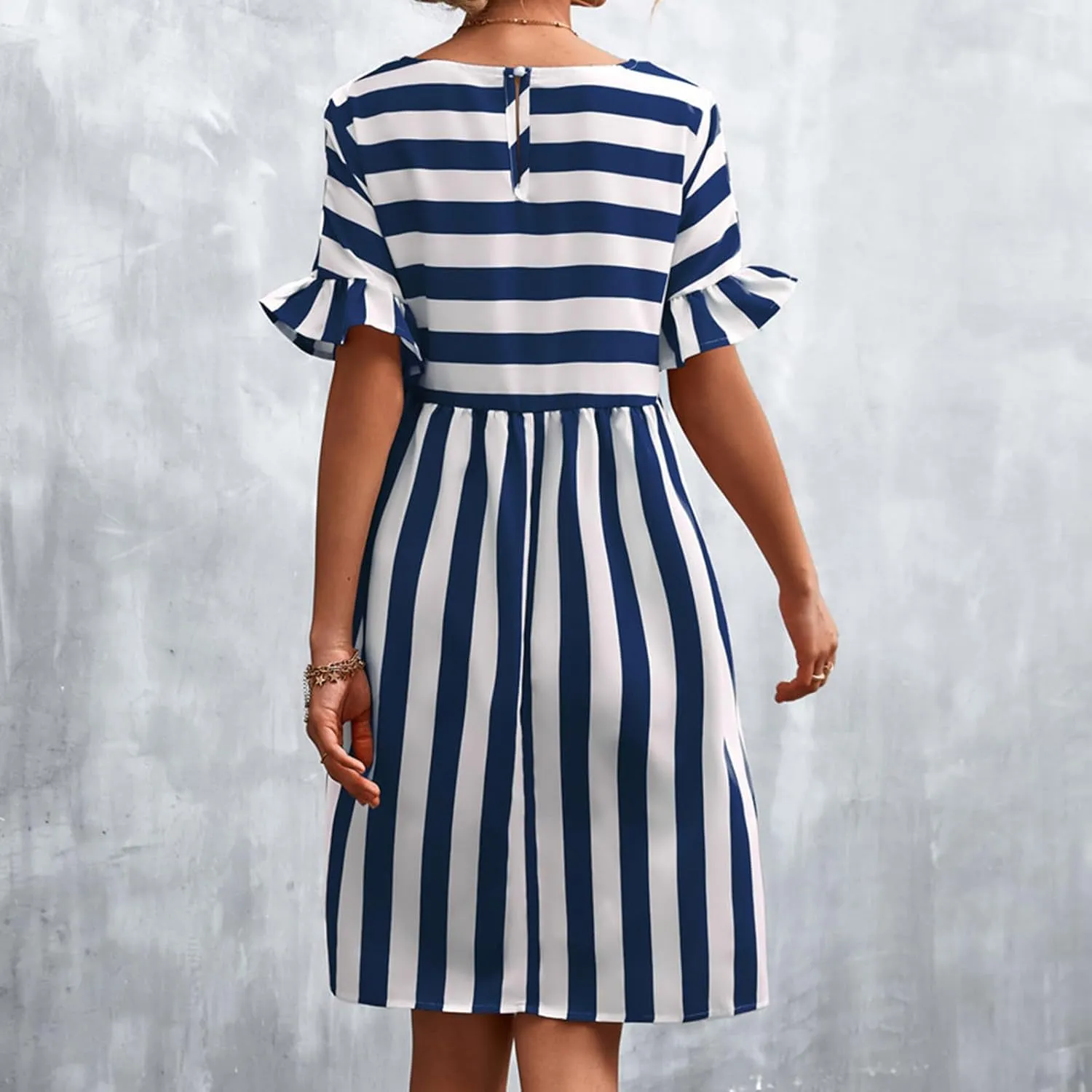 TANGNADE Women Summer Casual Dresses Ruffle Short Sleeve Sundress Flowy Striped Swing Beach Vacation Dress Outfits