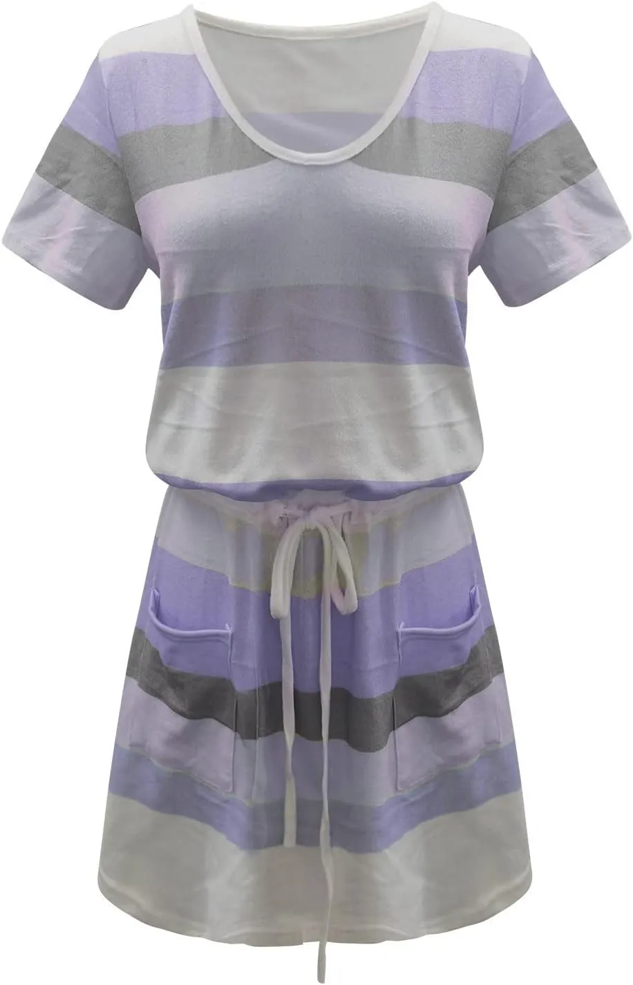 TANGNADE Womens Summer Sun Dress Short Sleeve Round Neck Tie Front A-Line Mini Dresses with Pockets Vacation Outfits