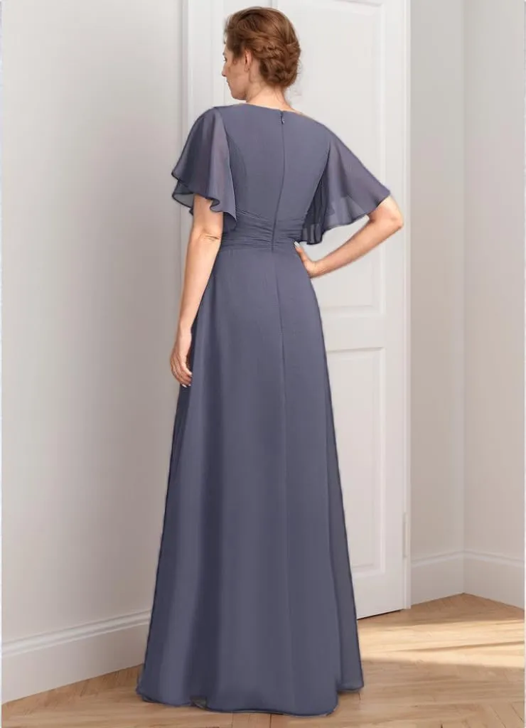 Tea Length Mother of The Bride Dresses for Wedding 2024 V Neck Lace Appliques Mother of The Groom Dresses with Ruffle Sleeves