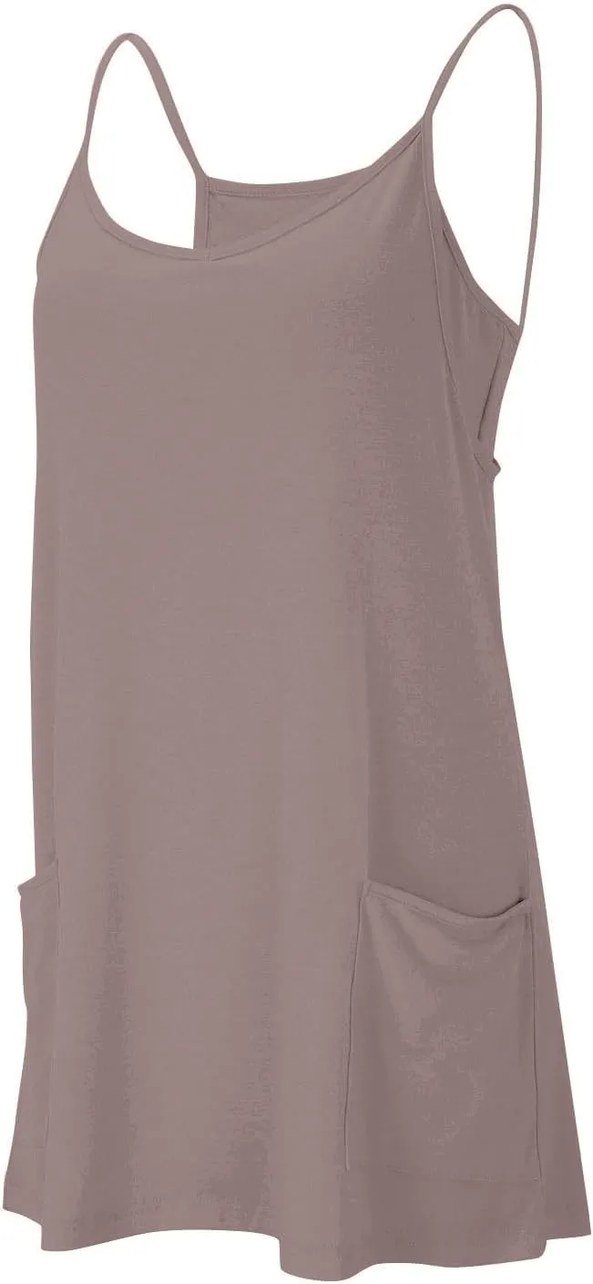 Tennis Dress for Women Built-in Shorts Underneath Casual Sleeveless Spaghetti Golf Sundress Workout Dress with Pockets